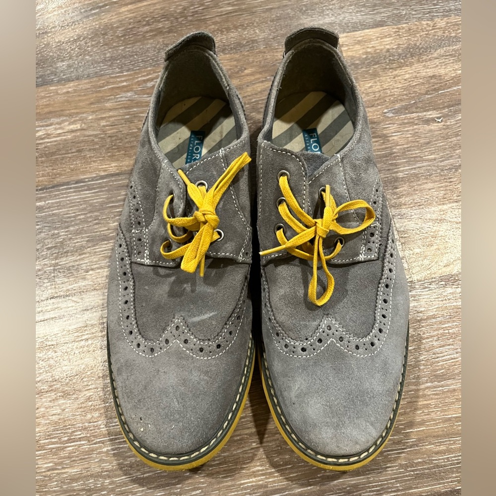 Lorenzo Gray Suede Oxfords with Yellow Laces